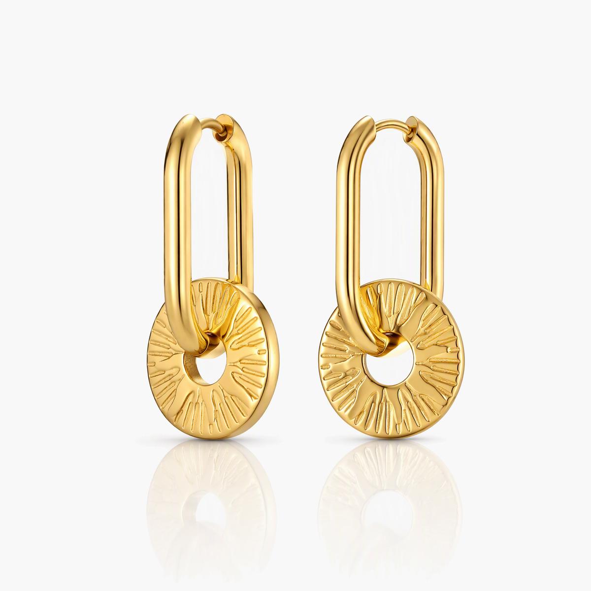 Sunburst Disc Hoop Earrings