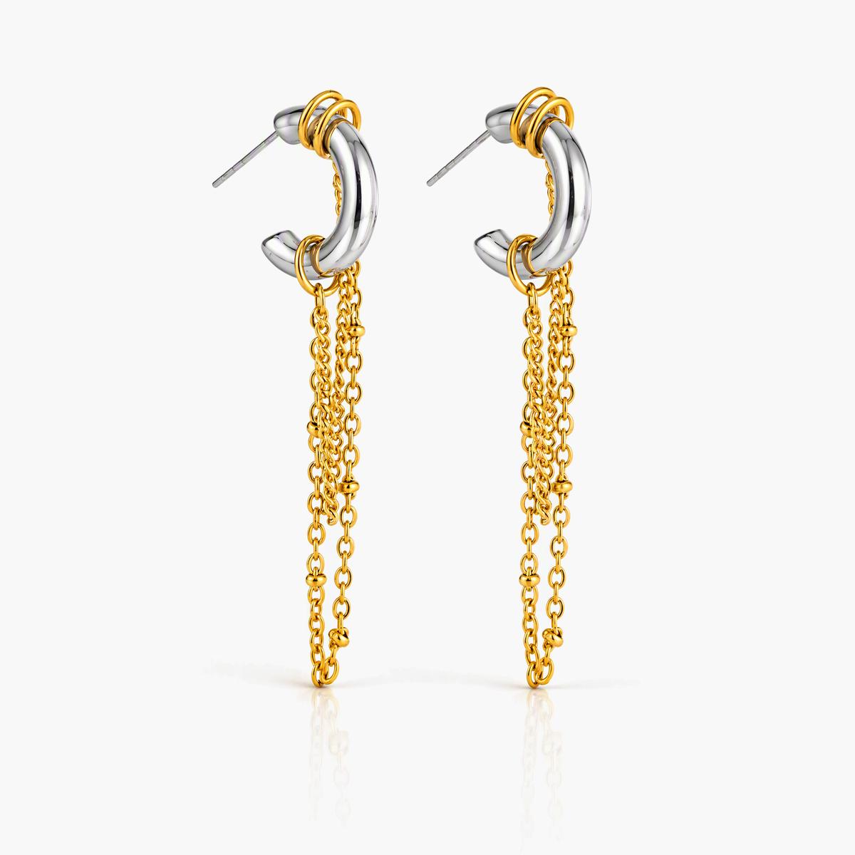 Trendy Open Cuff With Chain Drop Earrings