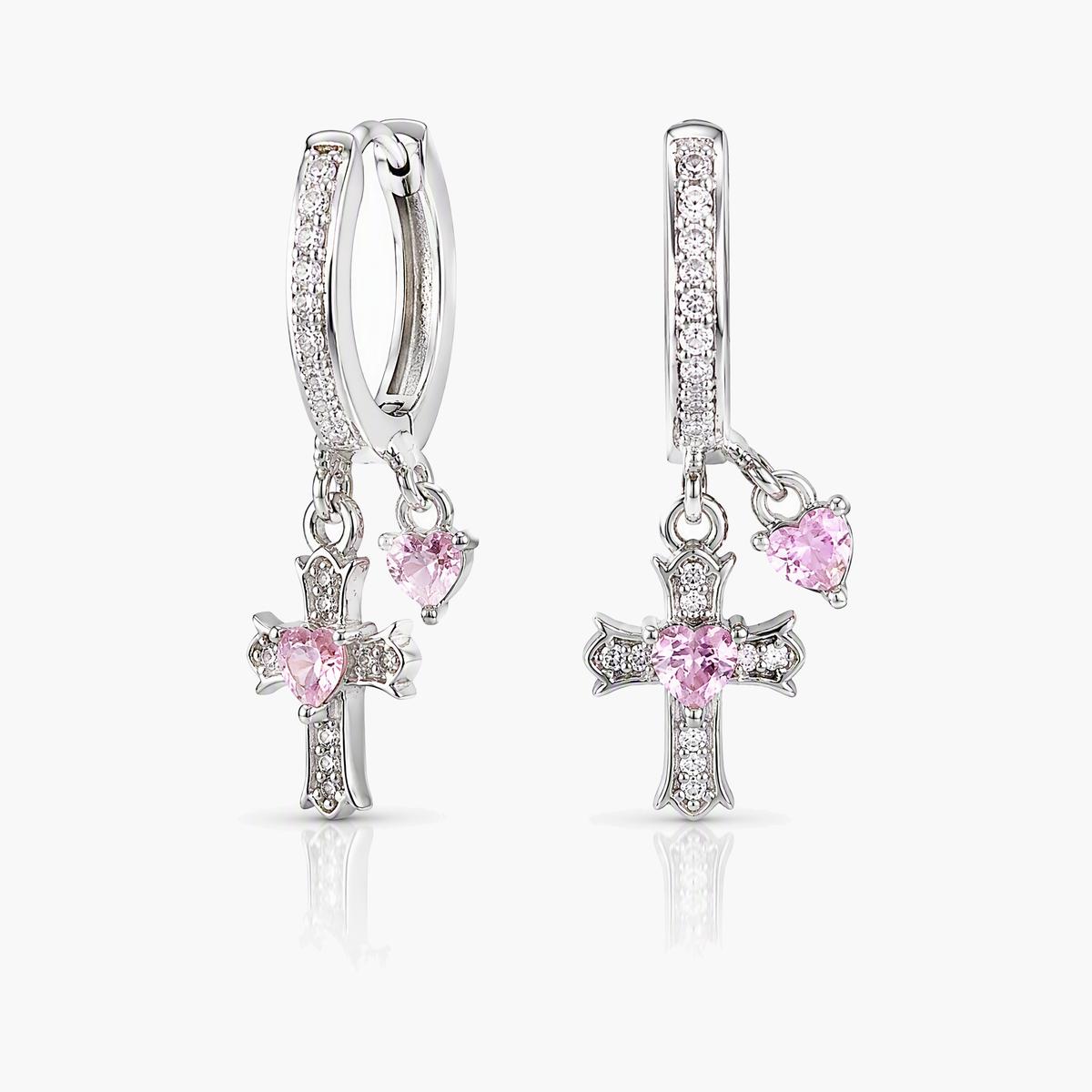 Dainty Cross Heart Charm Hoop Earrings