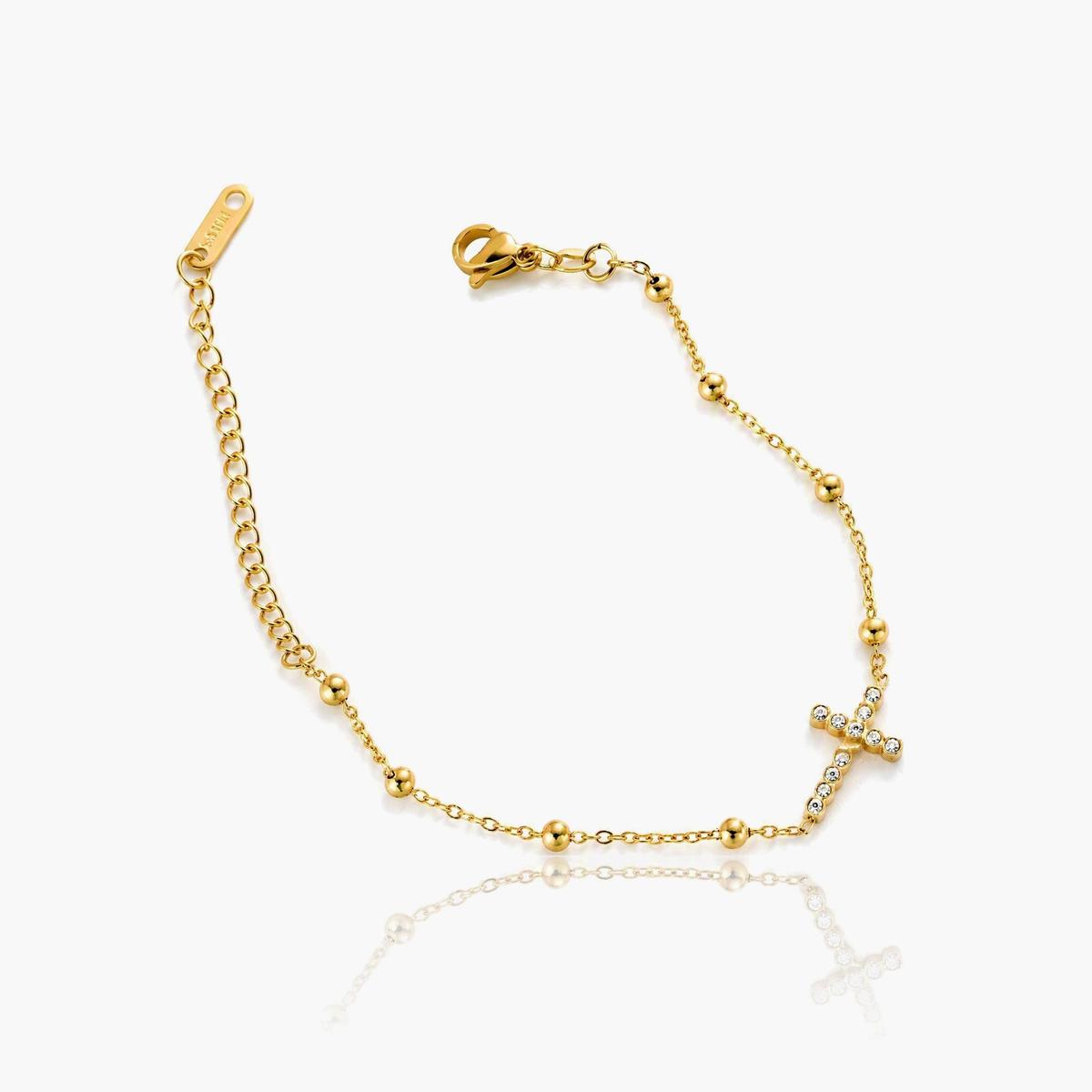 Dainty Beaded Cross Bracelet