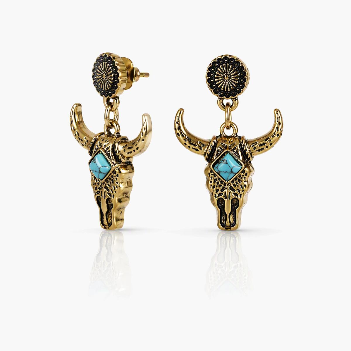 Boho Bull Skull Drop Earrings