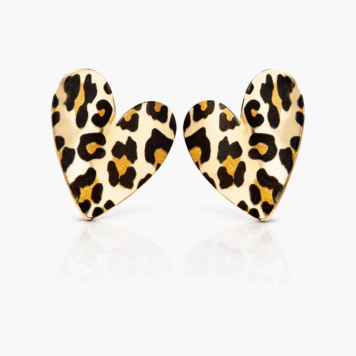 Leopard Print Heart Stud Earrings