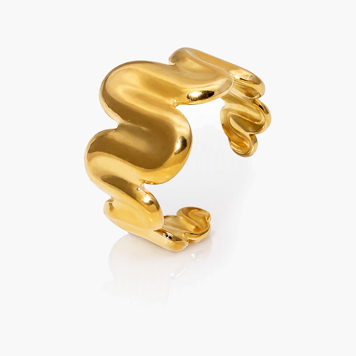 Trendy Wavy Open Cuff Ring