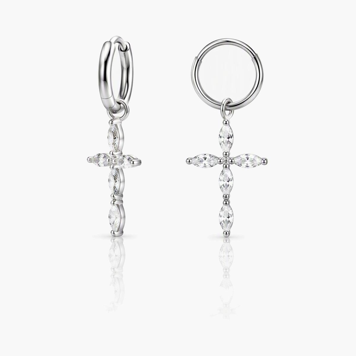 Dainty Cross Charm Hoop Earrings