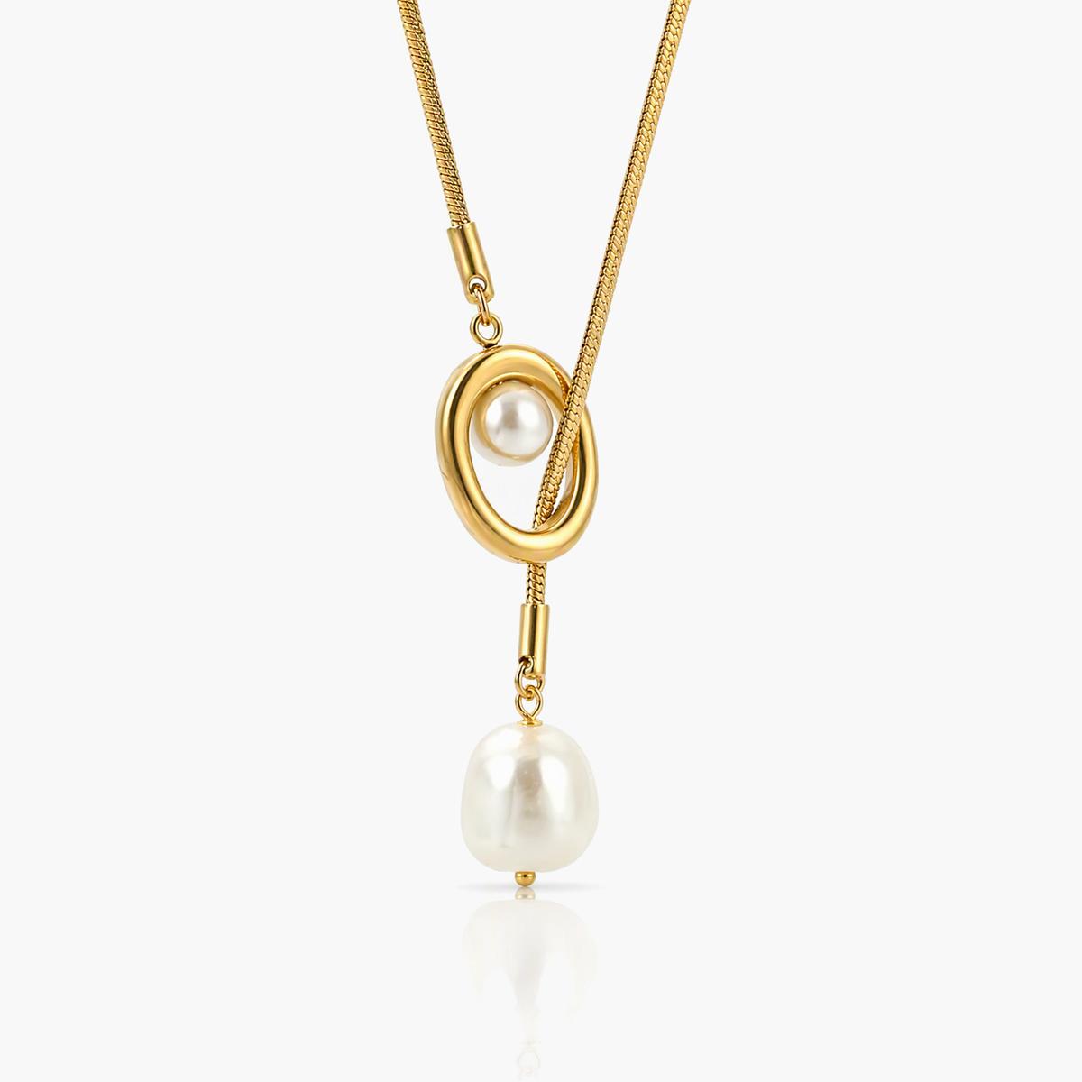 Dainty Oval Pearl Snake Chain Necklace