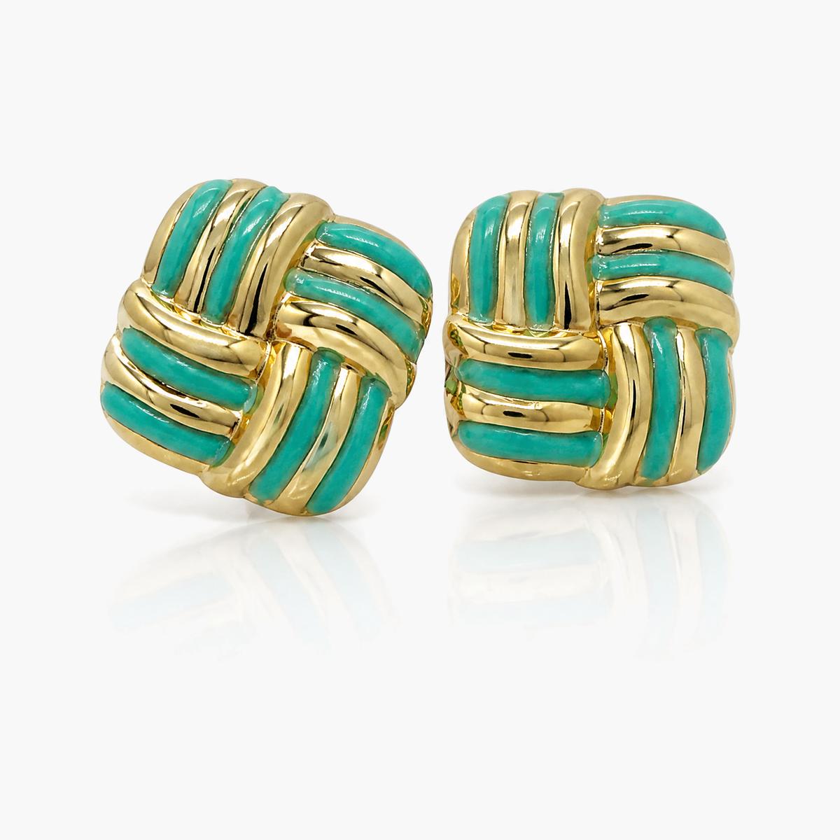 Enamel Sea Motif Stud Earrings