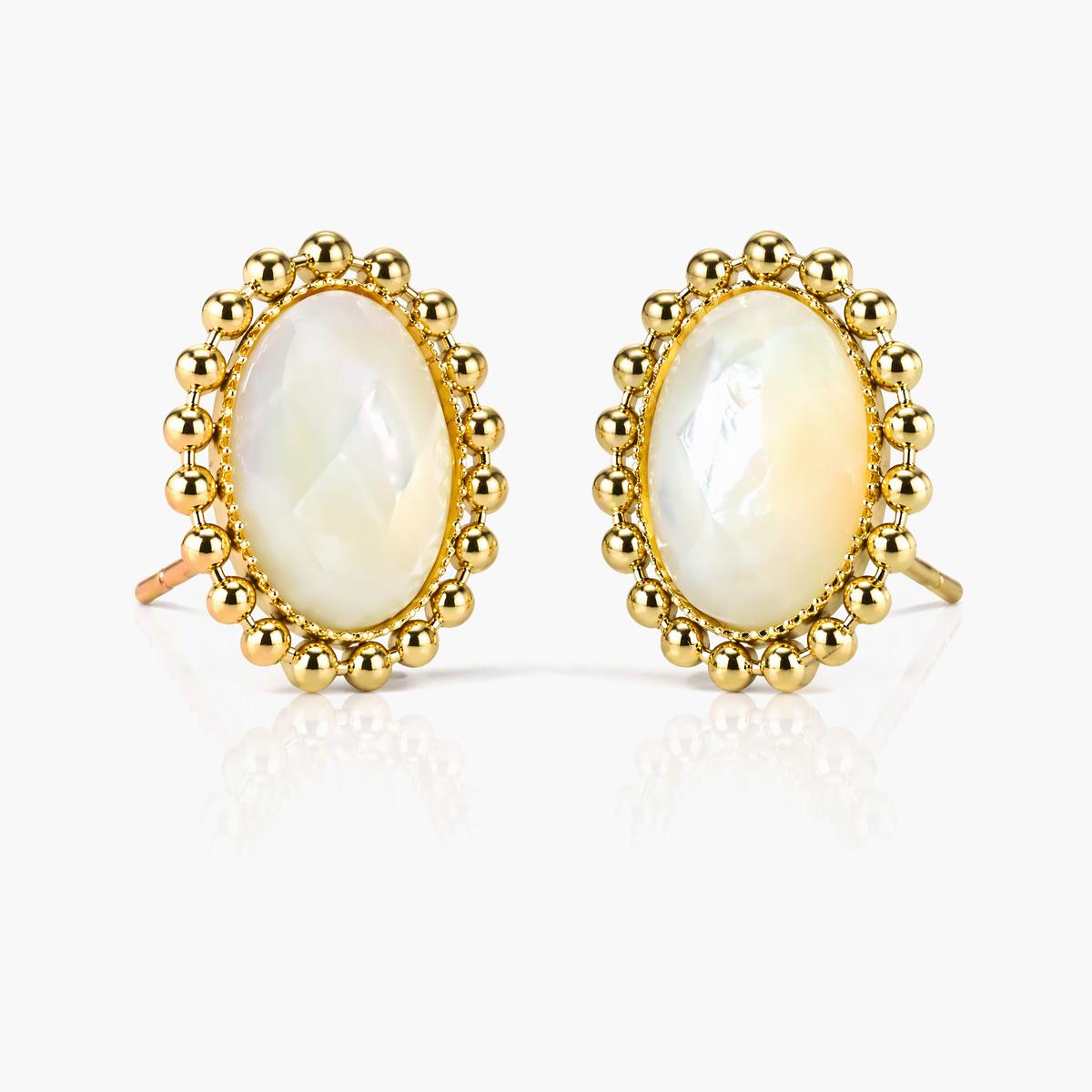 Vintage Oval Beaded Halo Stud Earrings