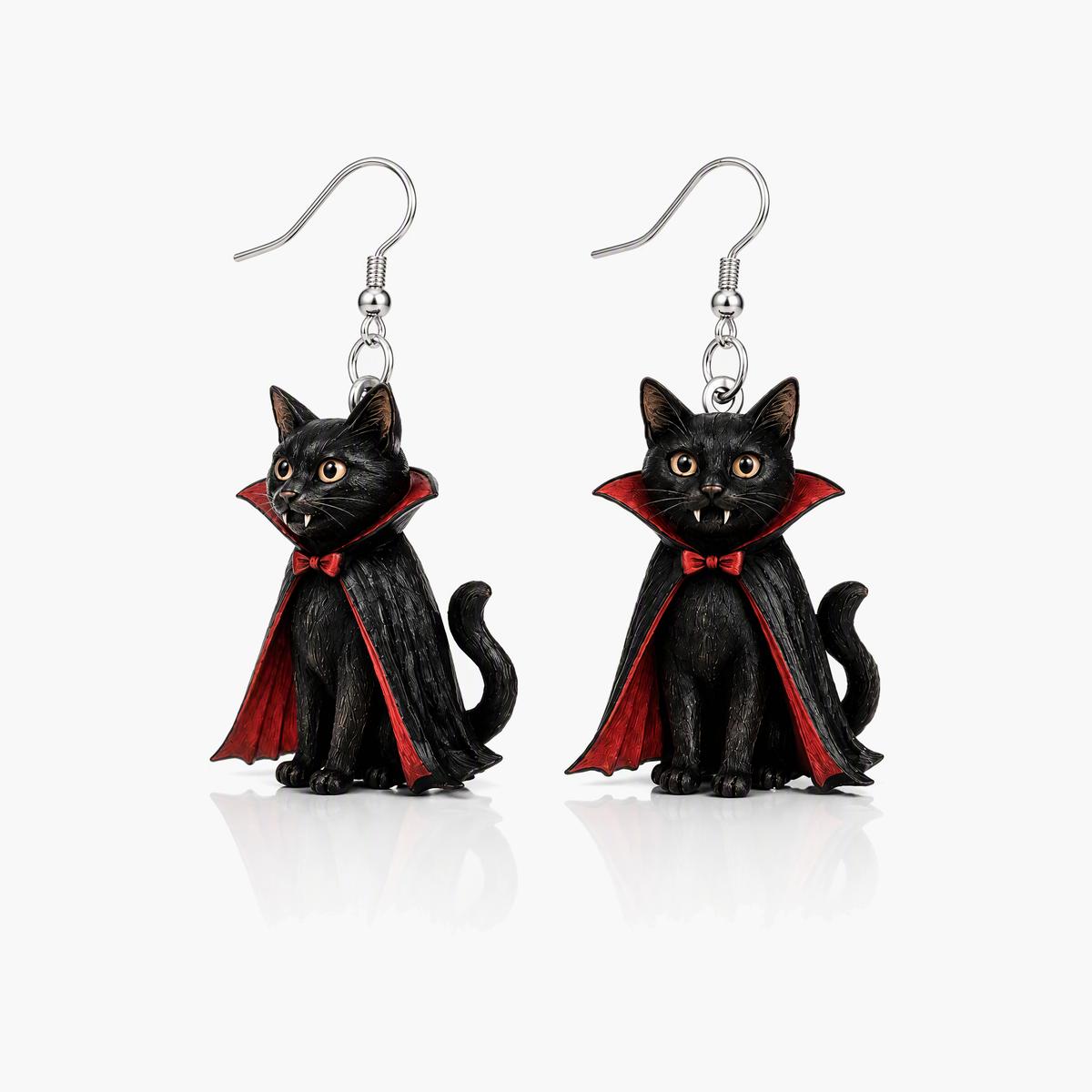 Cute Vampire Cat Drop Earrings