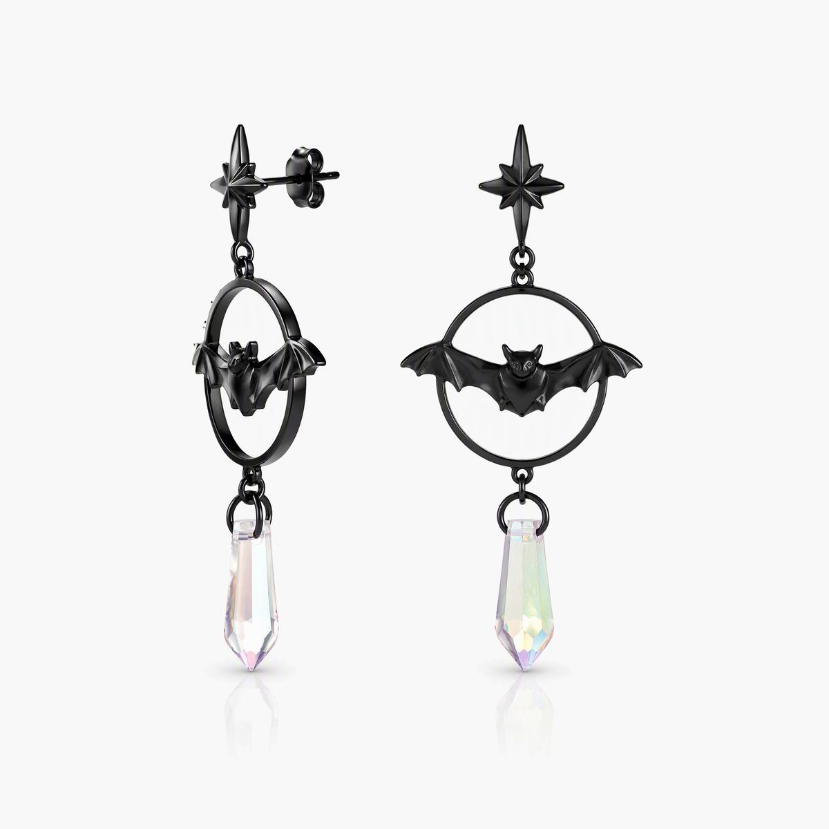 Gothic Bat Star Drop Earrings