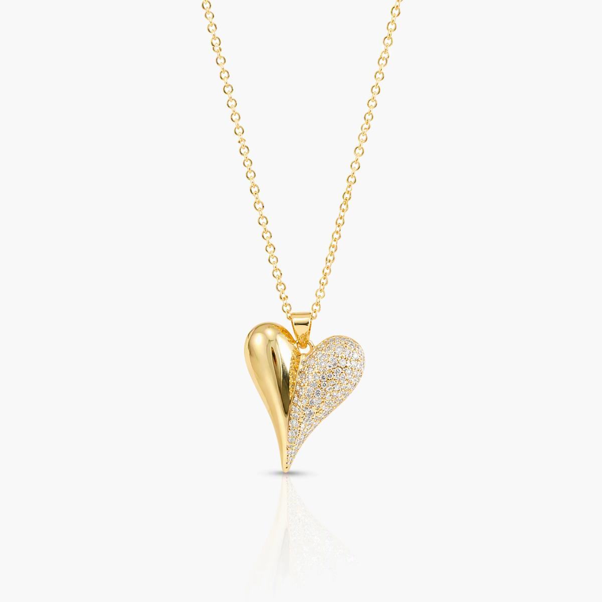 Pave Heart and Cross Pendant Necklace