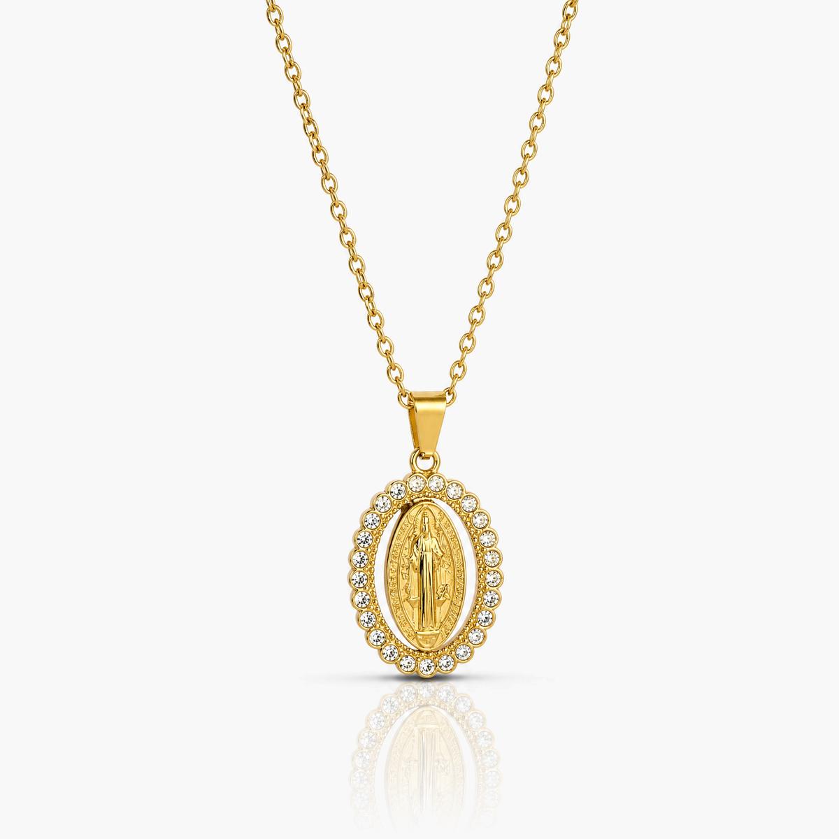 Elegant Oval Virgin Mary Pendant Necklace