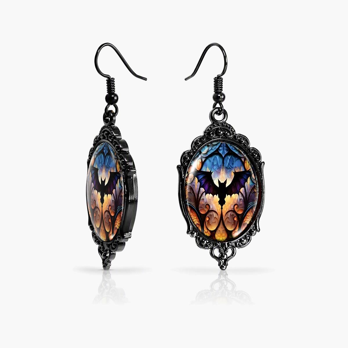 Vintage Bat Cameo Drop Earrings