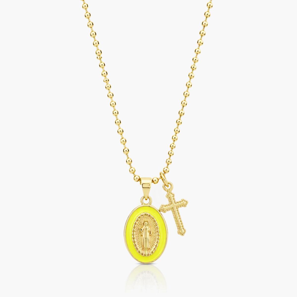 Dainty Oval Virgin Mary Pendant Necklace