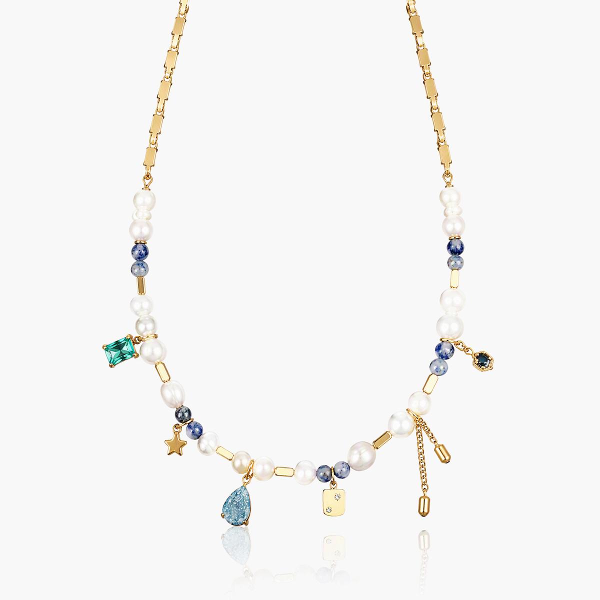 Trendy Pearl Charm Bar Necklace