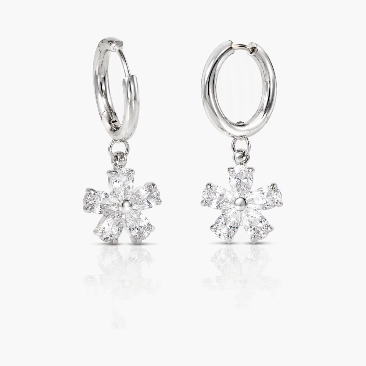 Dainty Flower Charm Huggie Earrings