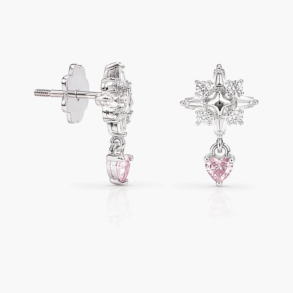 Dainty Star With Heart Drop Earring