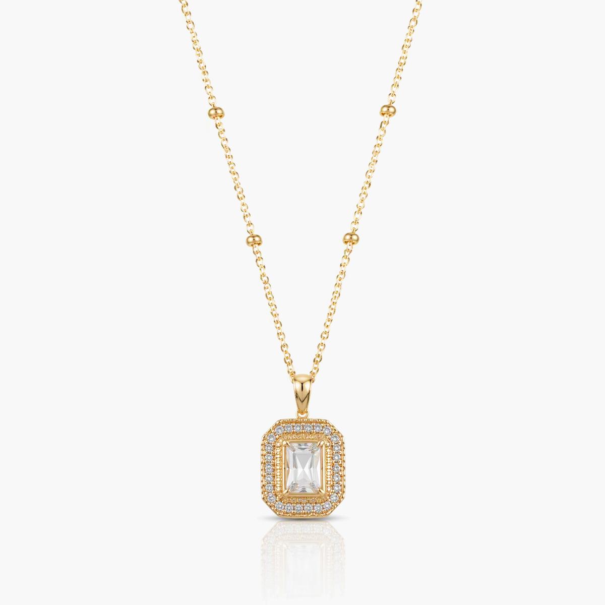 Elegant Rectangular Halo Pendant Necklace