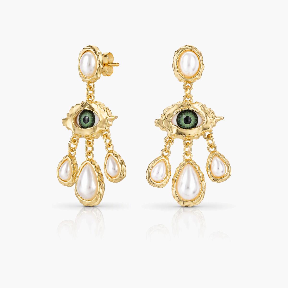 Evil Eye Teardrop Pearl Drop Earrings