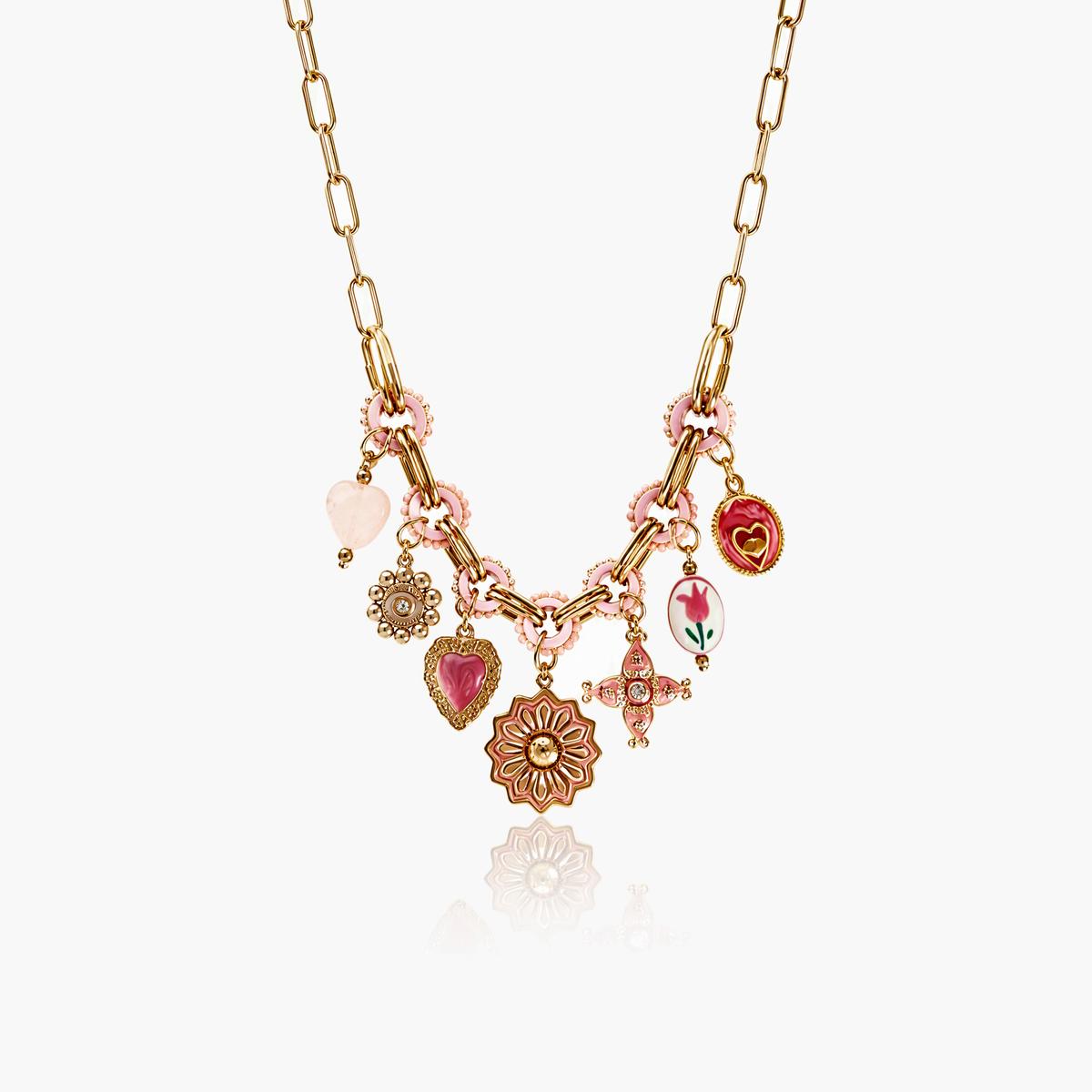 Trendy Heart & Flower Charm Necklace