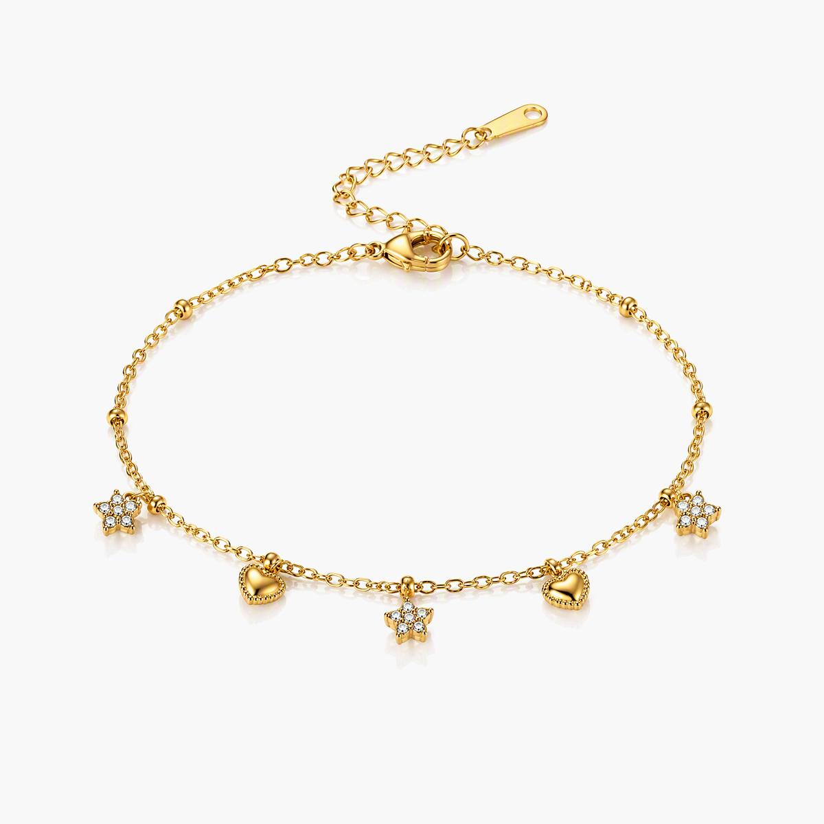 Dainty Star and Heart Charm Bracelet