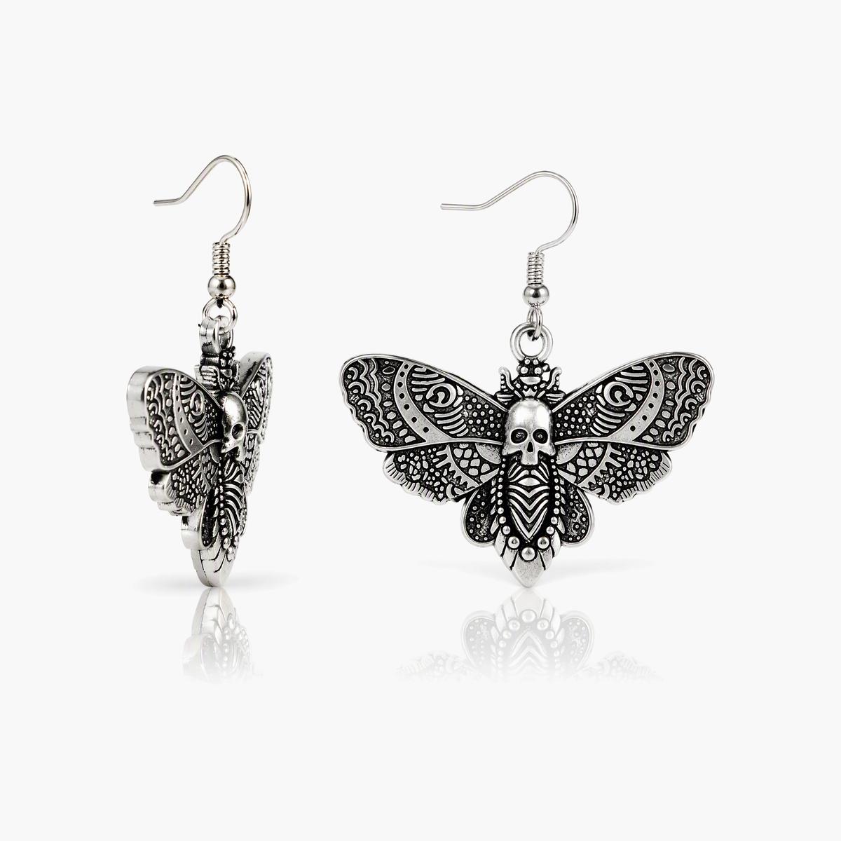 Gothic Skull Moth Drop Earrings