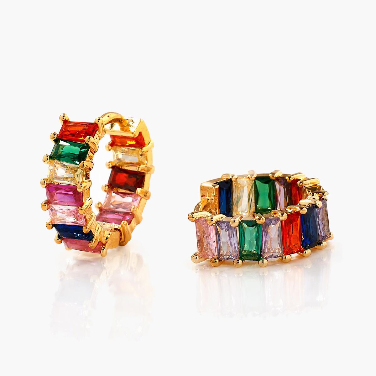 Multicolor Stone Hoop Earrings