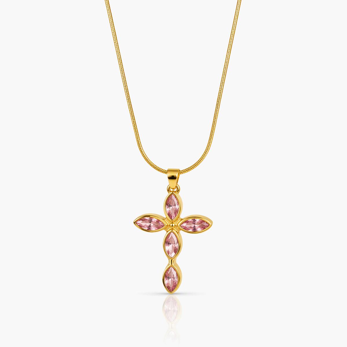 Elegant Flower Cross Pendant Necklace