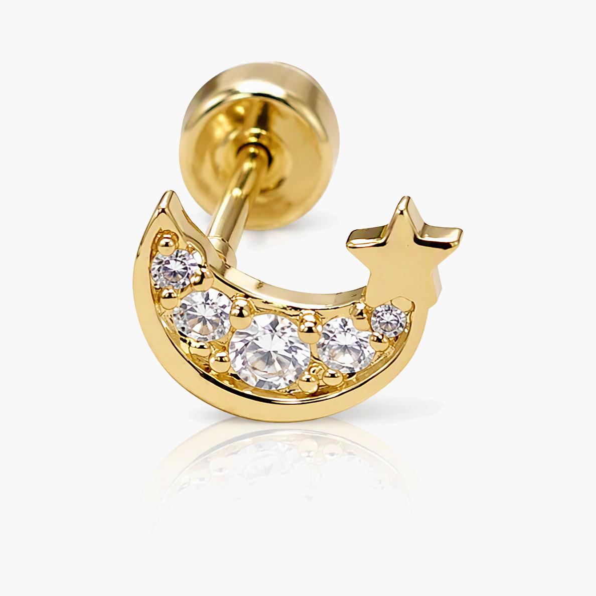 Cute Moon & Flower Stud Earrings