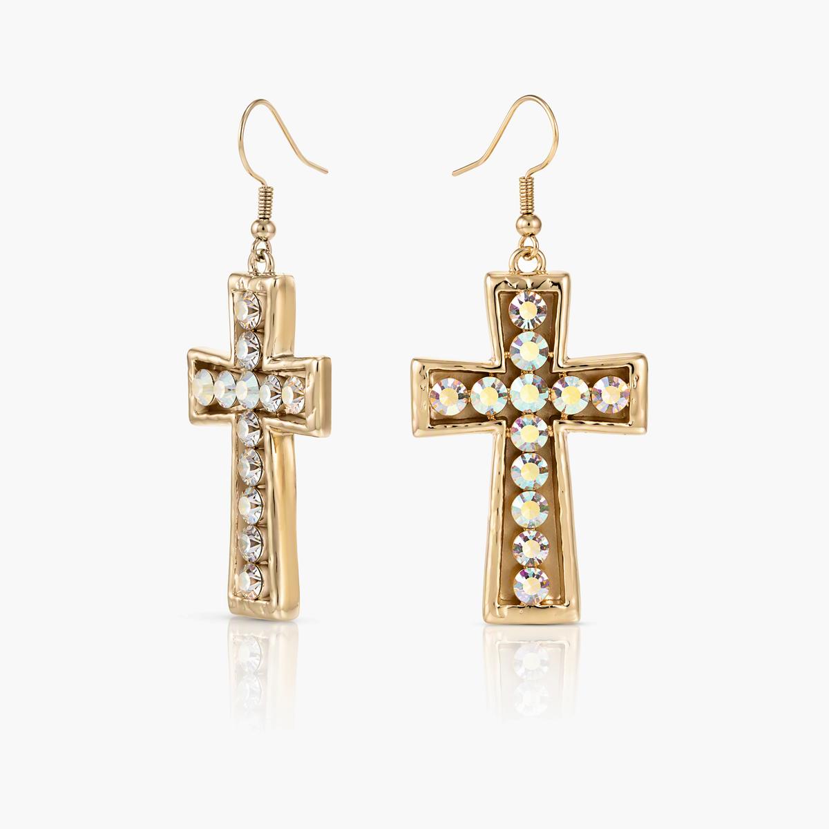 Rhinestone Cross Drop Earrings