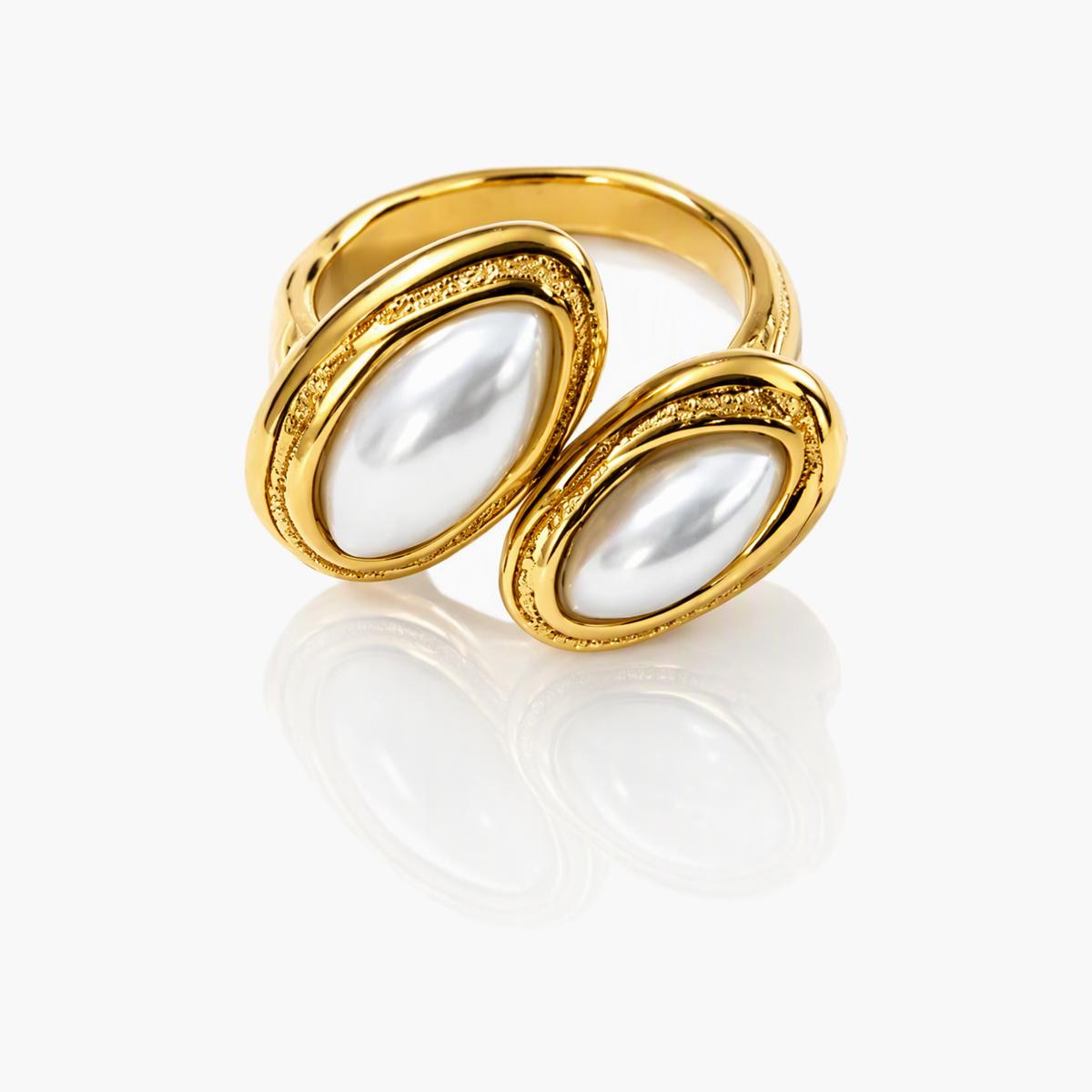 Elegant Double Oval Pearl Ring