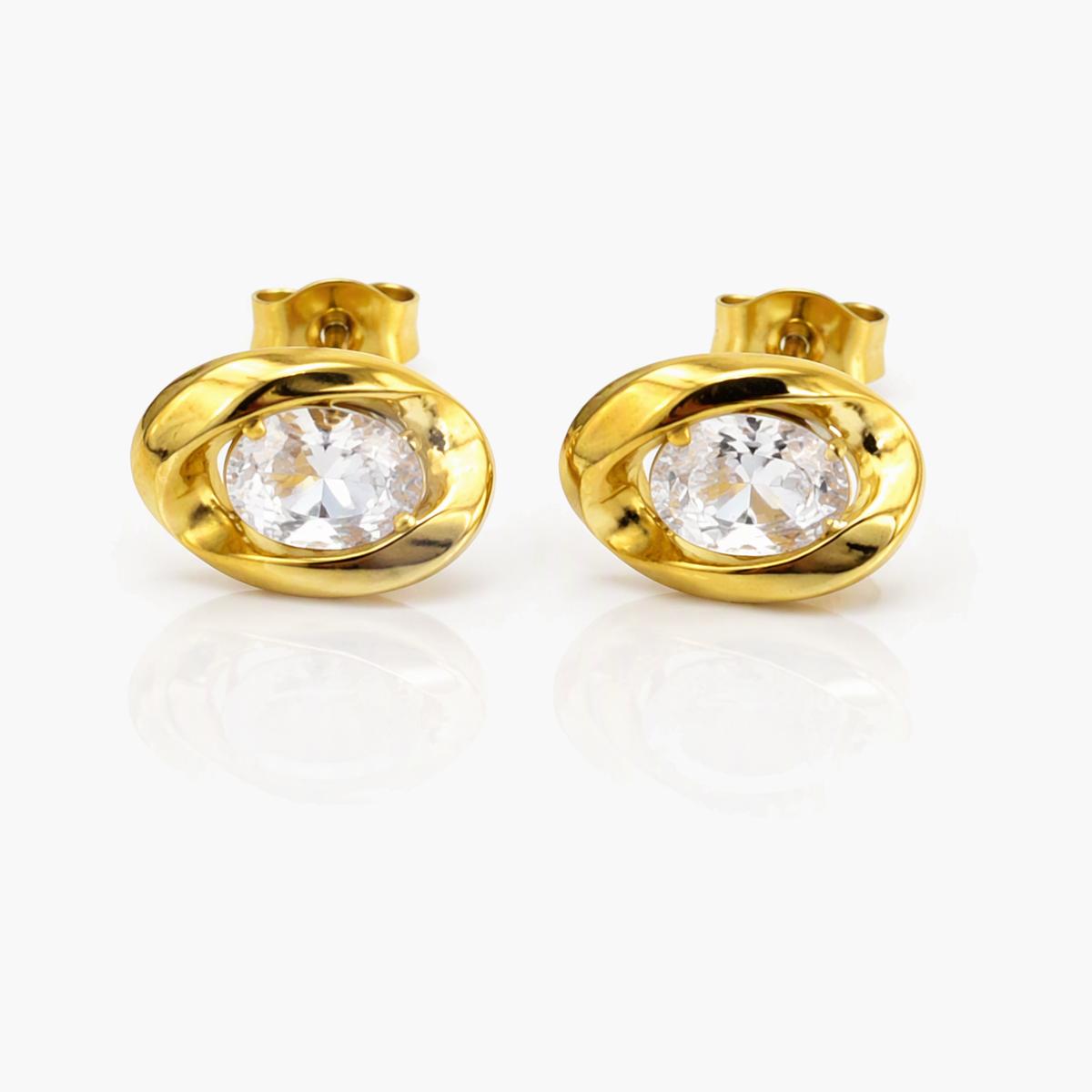 Twisted Band Oval Stone Stud Earrings