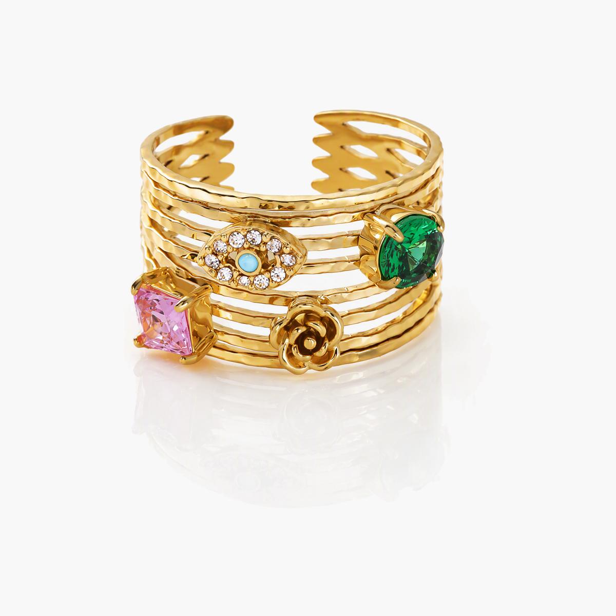 Trendy Multi-Gem Open Cuff Ring