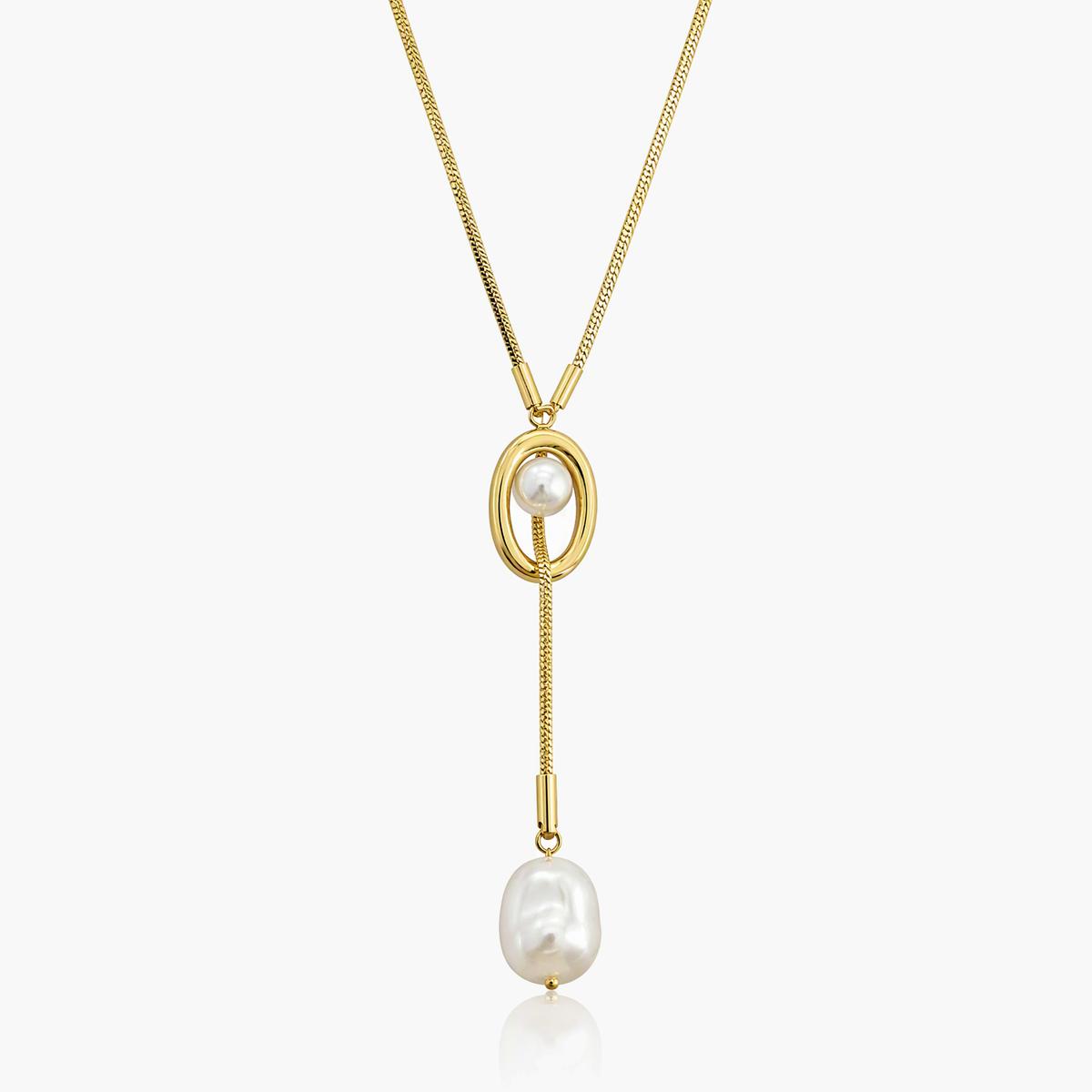 Elegant Oval Pearl Lariat Necklace