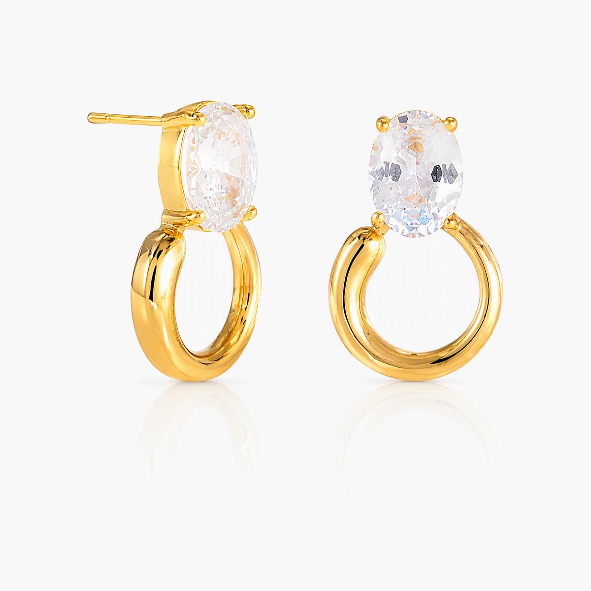 Oval Stone Huggie Earrings