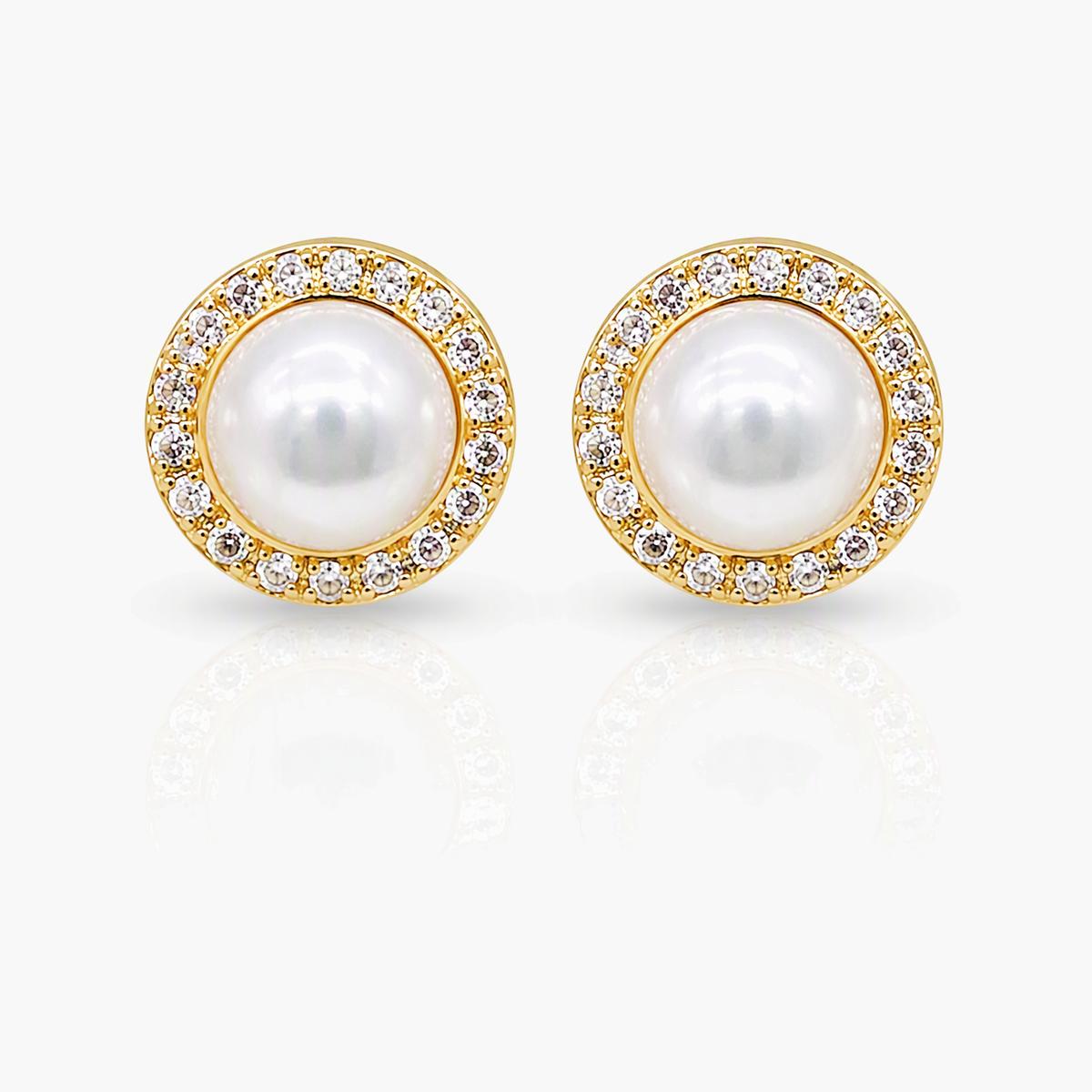 Elegant Pearl Halo Stud Earrings
