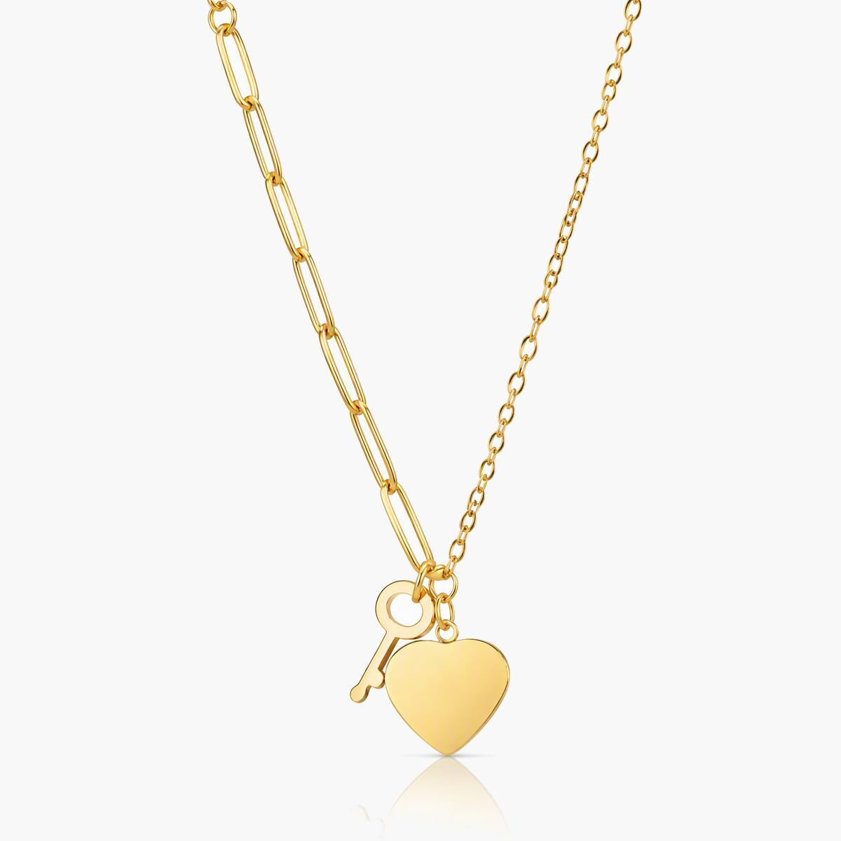 Dainty Heart And Key Charm Necklace