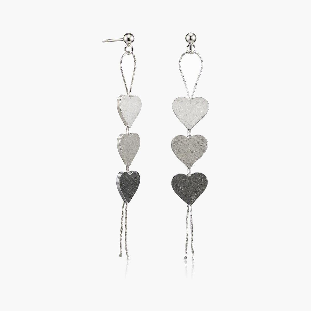 Dainty Triple Heart Drop Earrings