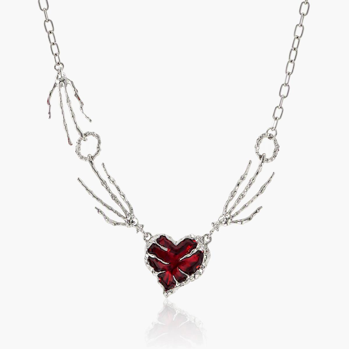 Gothic Skeleton Hands Heart Necklace