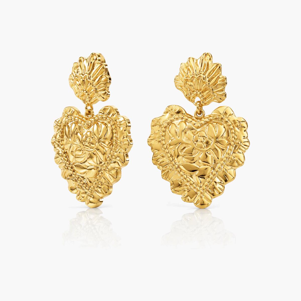 Embossed Heart Drop Earrings