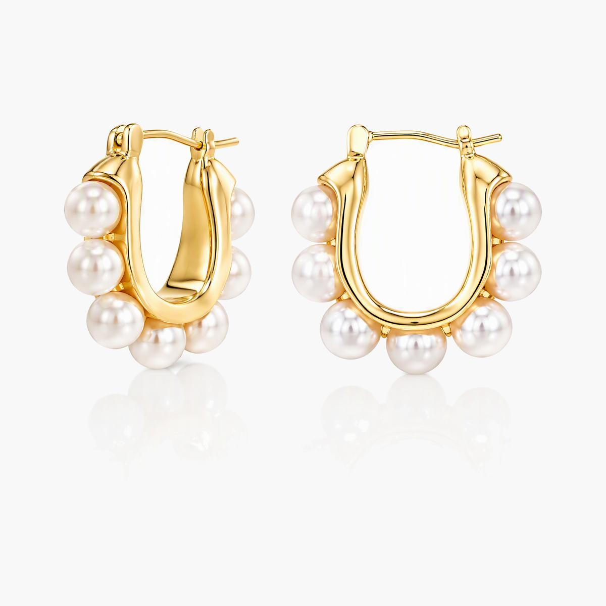 Horseshoe Pearl Cluster Hoop Earrings