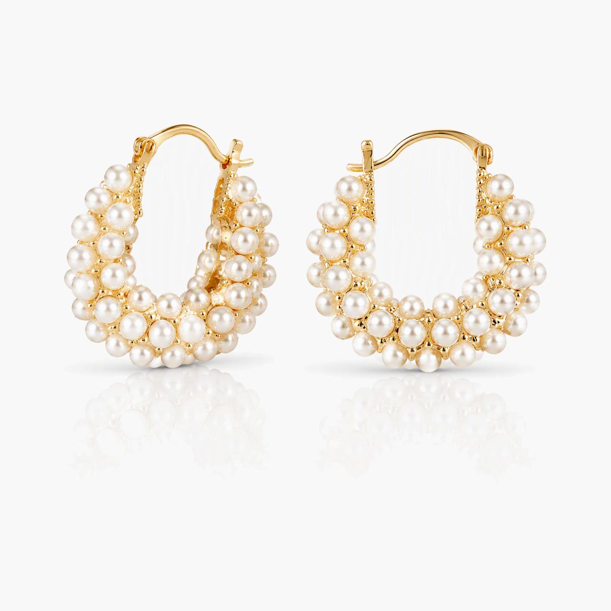 Pearl Cluster Hoop Earrings