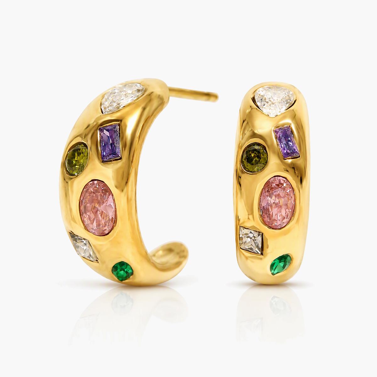 Multi-Stone Huggie Earrings