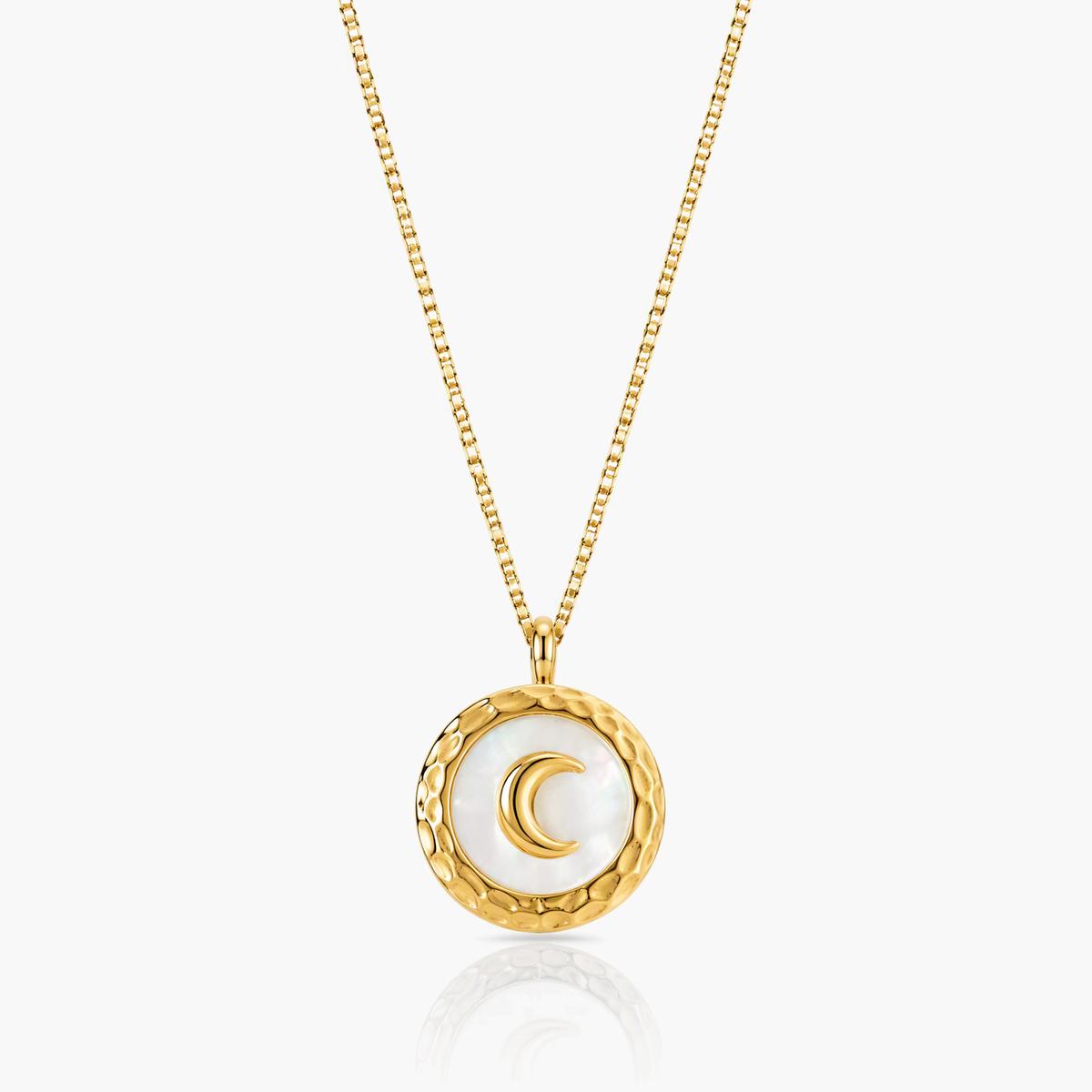 Crescent Moon Disc Pendant Necklace