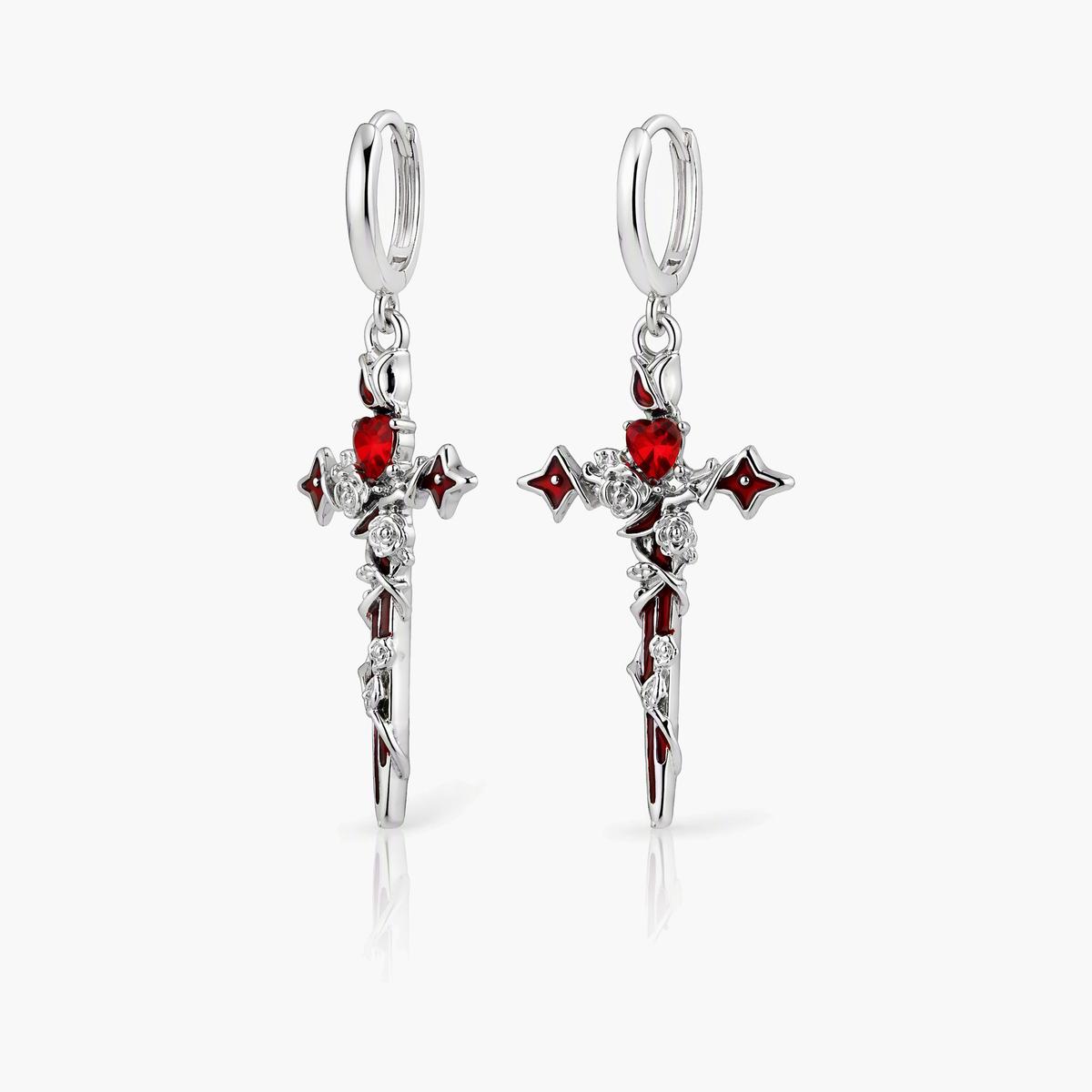 Gothic Cross Dagger Drop Earrings