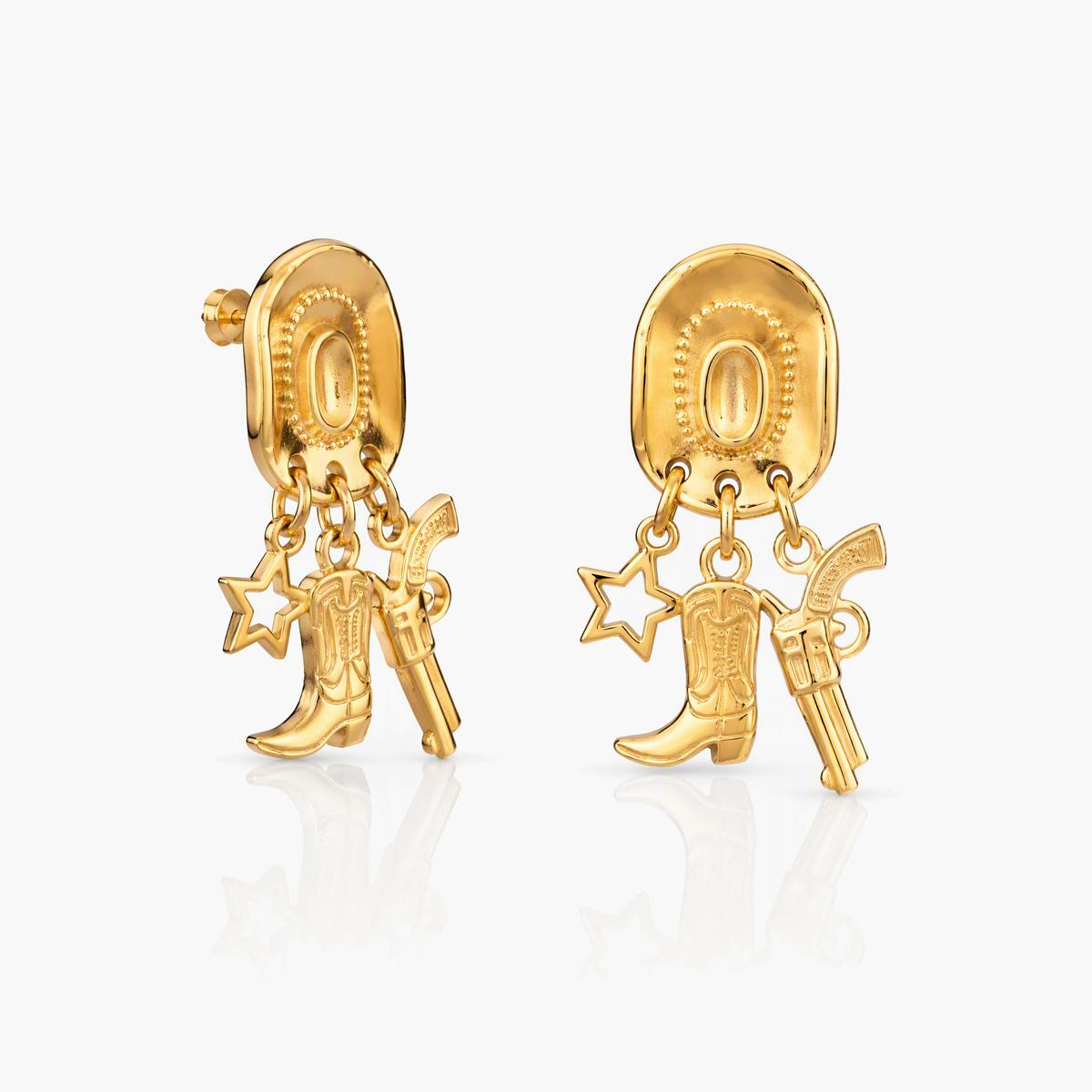 Western Cowboy Hat Charm Drop Earrings