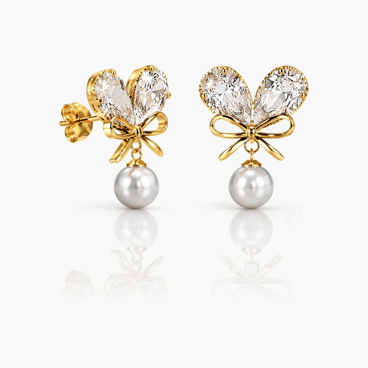 Dainty Bow Knot Pearl Drop Earrings
