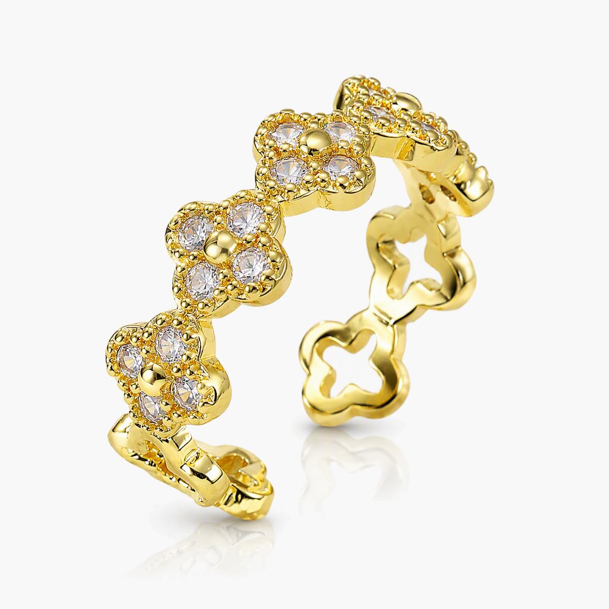 Four-Leaf Clover Open Cuff Ring