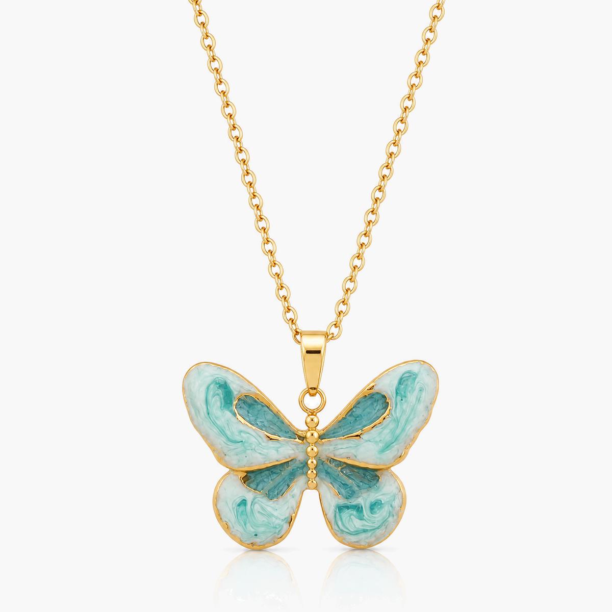 Cute Butterfly and Heart Pendant Necklace