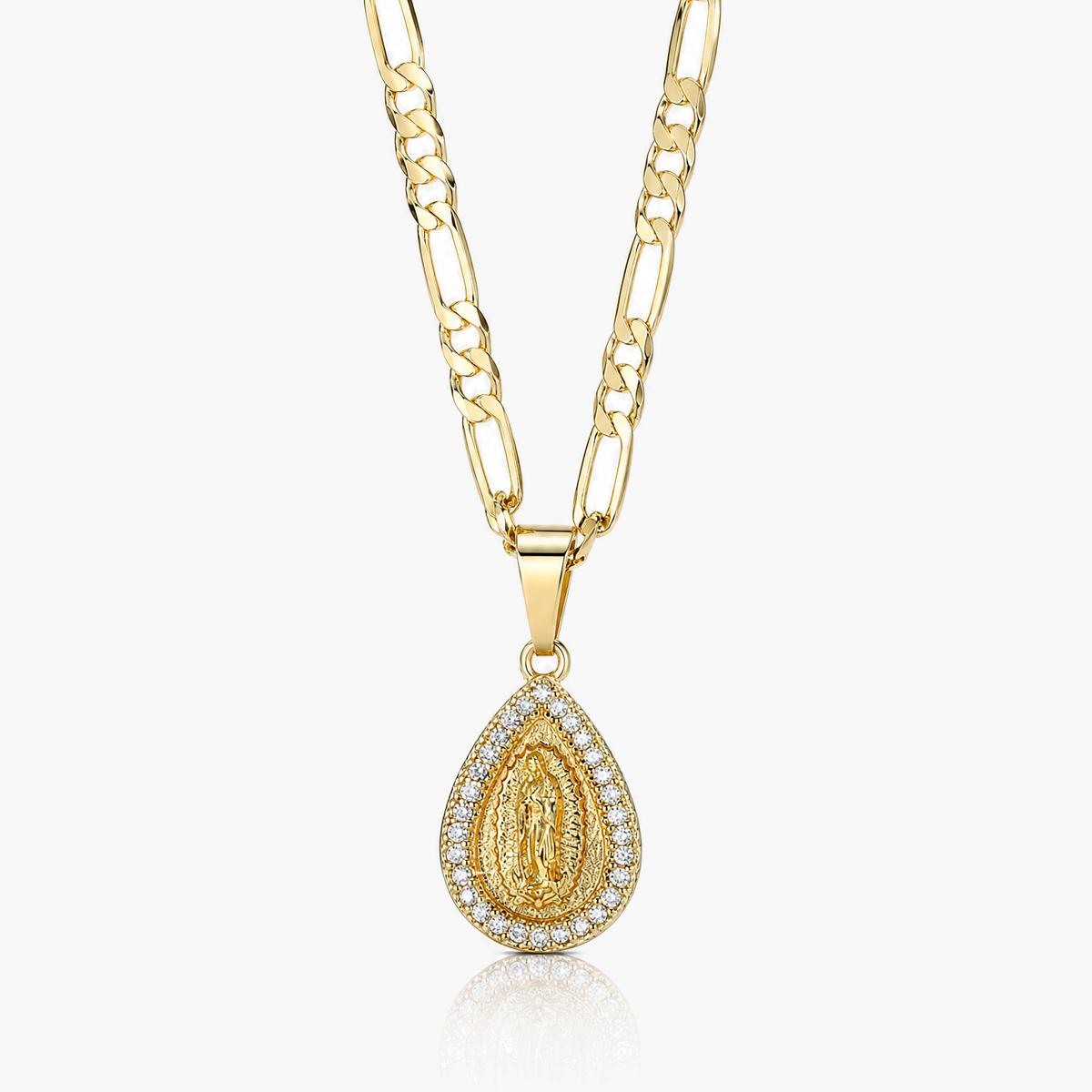 Teardrop Virgin Mary Pendant Necklace