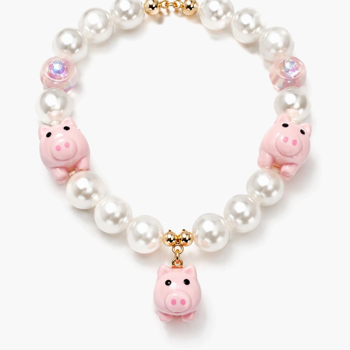 Cute Pig Charm Pearl Necklace